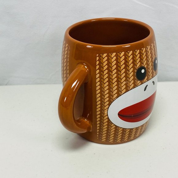 Double Handle Sock Monkey Galerie Cup Hot Cocoa Coffee Mug Brown 16oz - Picture 6 of 9